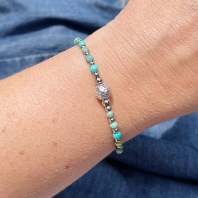 Bracelet cheville bleu turquoise naturelle argent femme - Ninanina