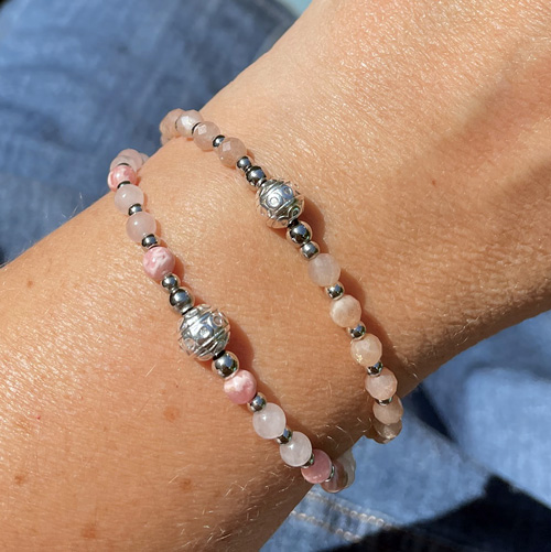 Bracelet Clara / Quartz rose & Rhodochrosite