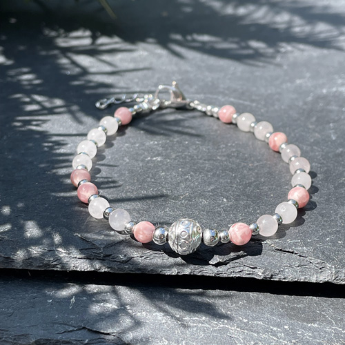 Bracelet Clara / Quartz rose & Rhodochrosite