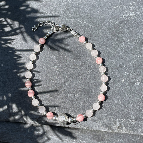 Bracelet concentré d'amour pierre de lune - rhodochrosite et Quartz rose