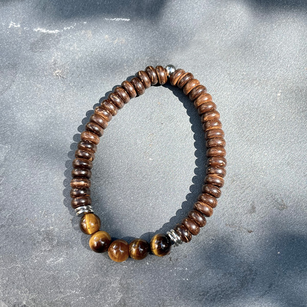 Lot De 10 Bracelets Œil De Tigre 8mm Pour Homme - Pierre Naturelle, Extensible Réglable 18.5-26.4cm - Cadeau Homme/Femme