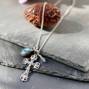 Collier labradorite Croix belle de lune