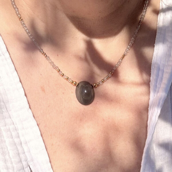 Collier en obsidienne œil céleste et labradorite Noèmie – Image 4