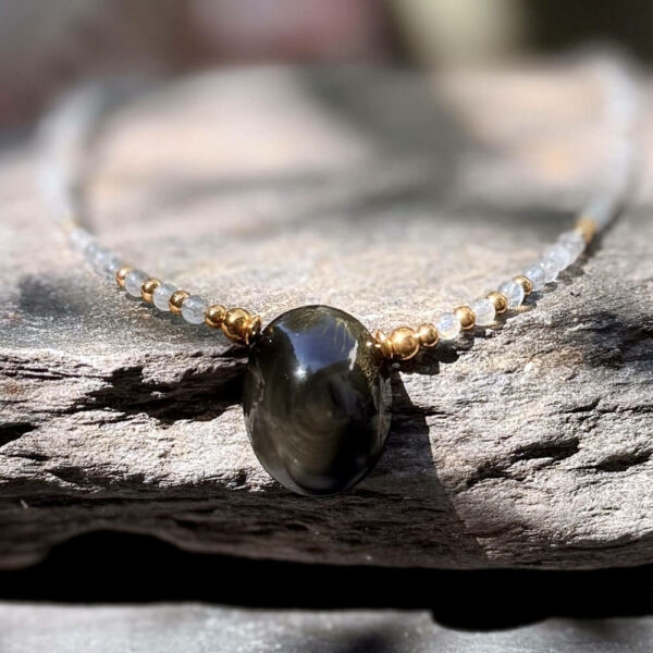 Collier en obsidienne œil céleste et labradorite Noèmie – Image 3