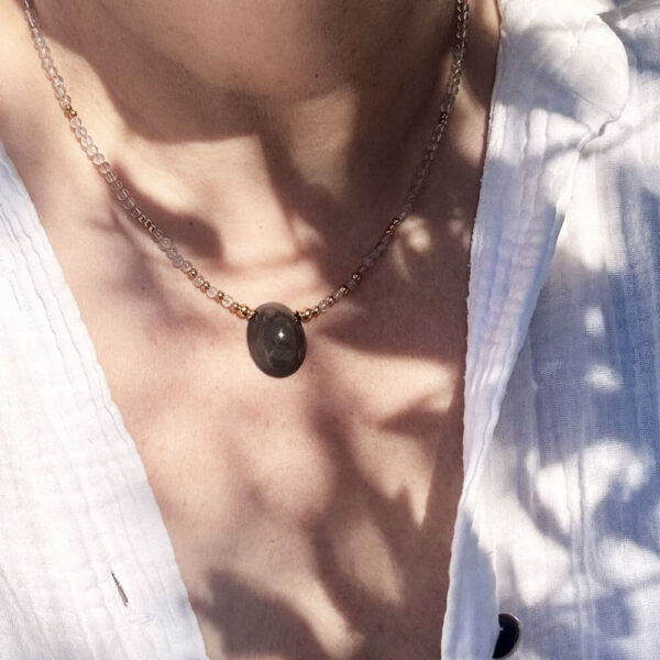 Collier en obsidienne œil céleste et labradorite Noèmie – Image 9