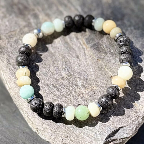 Bracelet homme en amazonite, pierre de sérénité en lithothérapie, accessoire naturel qui favorise l’équilibre émotionnel.
