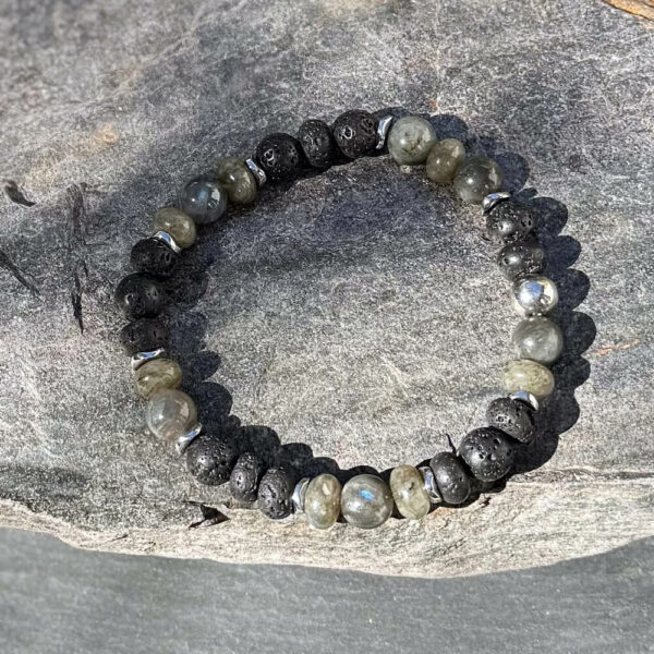 Bracelet homme en labradorite, pierre de protection en lithothérapie, accessoire élégant et énergétique.