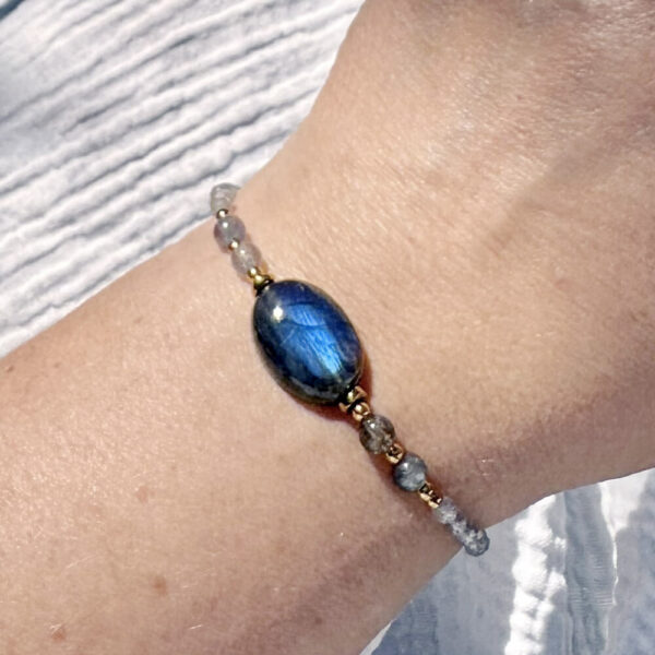 Bracelet énergétique en labradorite, accessoire bien-être et sérénité.