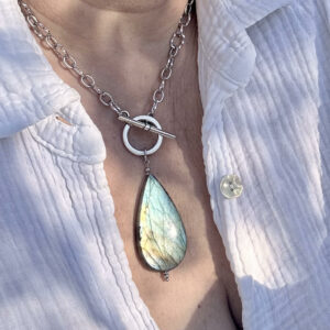 Collier en labradorite pour débutants en lithothérapie, facile à porter et efficace pour stimuler la protection énergétique.