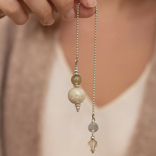 Pendule en labradorite naturelle, utilisé en lithothérapie pour apaiser et protéger.