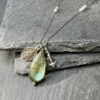 collier-labradorite-medaille-miraculeuse-detail-pierre Gros plan sur un collier en pierre naturelle labradorite avec médaille miraculeuse, mettant en valeur les reflets protecteurs de la pierre, parfait pour renforcer l’équilibre intérieur et accompagner une démarche de bien-être au quotidien.