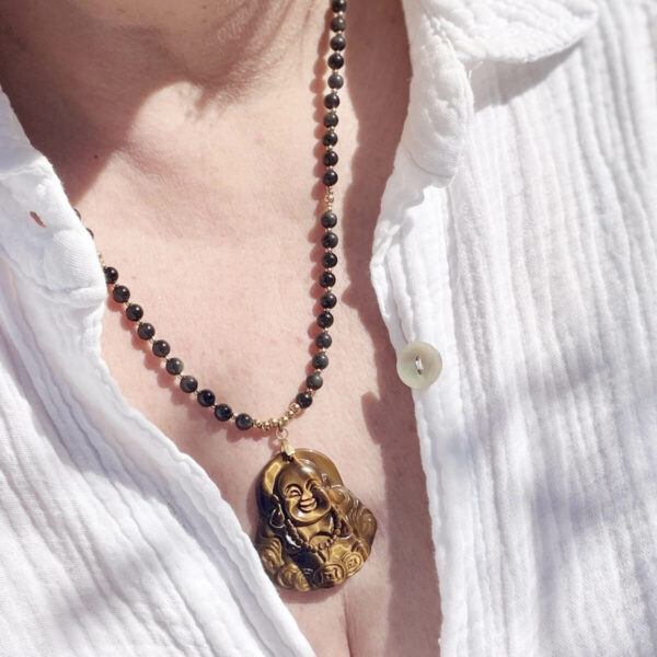 collier-oeil-tigre--obsidienne-celeste-bouddha-femme-belle-de-lune_3526 collier en oeil de tigre et obsidienne-celeste avec bouddha pour femme-belle de lune