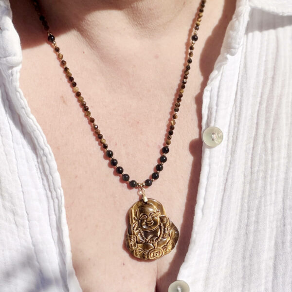 collier-oeil-tigre--obsidienne-celeste-bouddha-femme-belle-de-lune_3535 collier en oeil de tigre et obsidienne-celeste avec bouddha pour femme-belle de lune