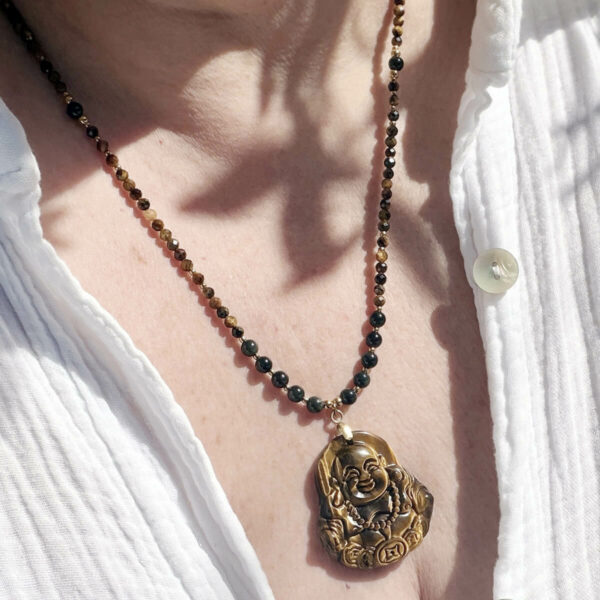 collier-oeil-tigre--obsidienne-celeste-bouddha-femme-belle-de-lune_3541 collier en oeil de tigre et obsidienne-celeste avec bouddha pour femme-belle de lune